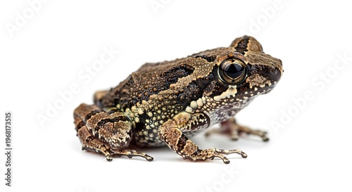 Detailed Studio Shot of a Brown Frog Isolated on White Background.