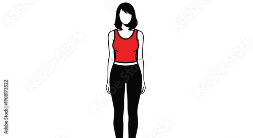 Illustration of a woman standing in a red tank top and black leggings