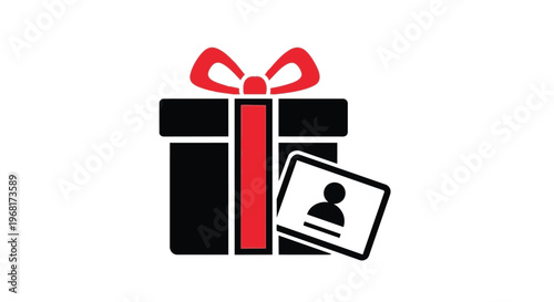 Gift box icon with a user profile card attached, representing a personalized gift or membership reward