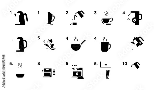 Tea and coffee brewing instruction vector set with step by step beverage preparation guide infographic