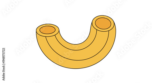 Simple golden elbow macaroni noodle illustration showcasing its curved form, perfect for culinary and educational designs.