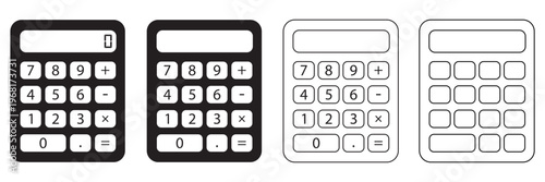 Minimal Calculator Icon Set Vector in Flat, Line and Solid Styles for Finance, Accounting, Business, Budget
 and Data Calculation Design