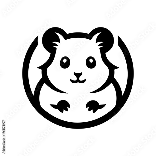 Logotipo con dibujo sencillo con líneas de la cabeza de un simpático hamster visto de frente, en un círculo 