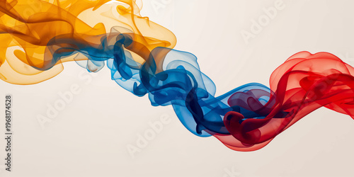 Abstract colorful smoke wave design with smooth rainbow swirls and flowing curved shapes isolated on white background for creative motion art backdrop