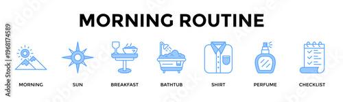 Morning Routine Banner Web Icon Set Collection Pack Vector Illustration Concept For Build A Smooth Refreshing Start With A Complete Morning Preparation Flow