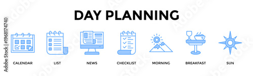 Day Planning Banner Web Icon Set Collection Pack Vector Illustration Concept For Organize Priorities And Updates Early For A Focused Productive Day