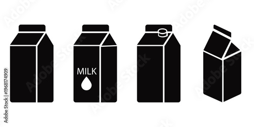Milk Carton Icon Set in Minimal Flat, Outline and Solid Styles Vector for Dairy, Beverage Packaging and 
Drink Container Design