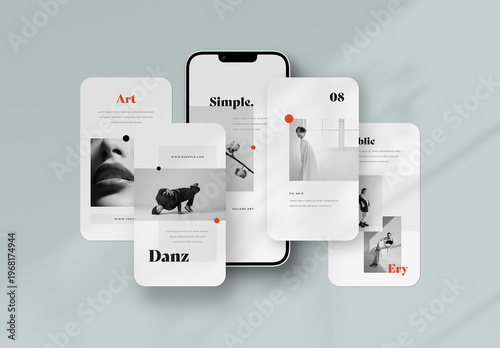 Social Media Mockup With Set of Vertical Posts and Smartphone Device