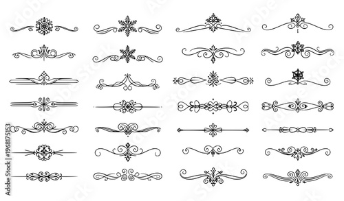 Schilderij op canvas Hand drawn winter ornamental dividers vector set with snowflake floral borders f