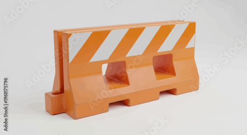 An orange and white road barrier with slots, angled stripes, set on white, cartoon style
