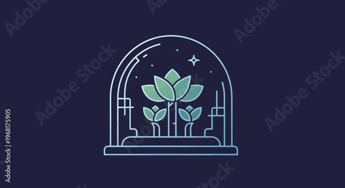 Stylized Lotus Flowers Growing Under a Dome.
