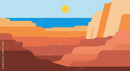 Vast Desert Canyon Landscape with Layered Rock Formations.