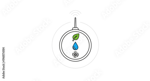 Water drop with leaf and faucet icon.