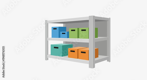 White Plastic Shelving Unit with Colorful Storage Boxes.