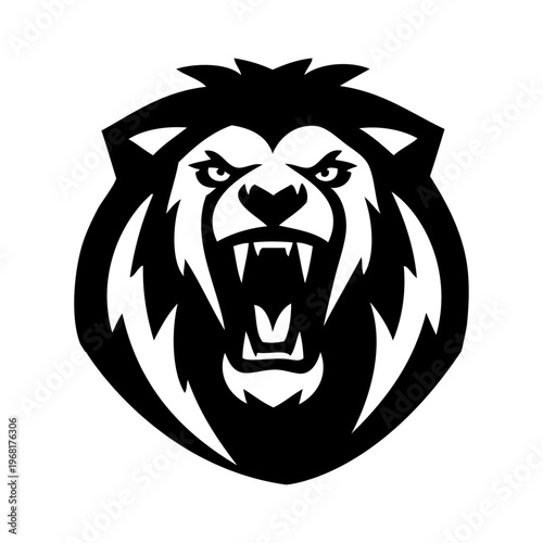 Logotipo león. Dibujo sencillo con líneas de la cabeza de un león macho amenazante vista de frente 