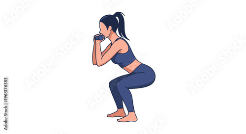 Woman performing a goblet squat with a dumbbell.