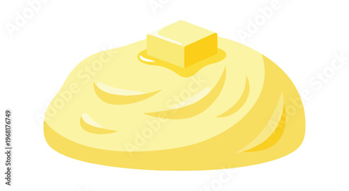 Rich mashed potato mound topped with melting butter, a comforting culinary illustration for delicious dishes
