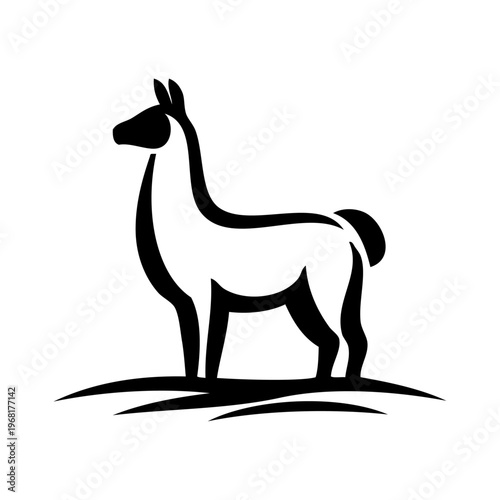 Logotipo con dibujo sencillo con líneas de una llama andina de perfil 