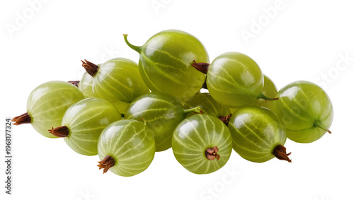 Obraz na płótnie Bunch of vibrant green gooseberries with delicate brown stems, perfectly arrange