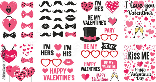 Valentine’s Day Elements Set with Hearts, Quotes and Romantic Decorations Collection