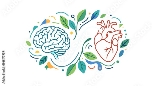 Connected Brain and Heart Vector – Mental Health & Wellness Concept