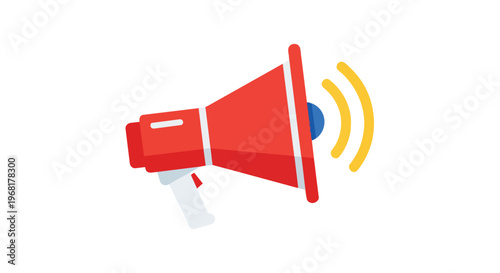 Dynamic red megaphone icon broadcasting vital announcements with radiating sound waves a powerful symbol for urgent communication and widespread