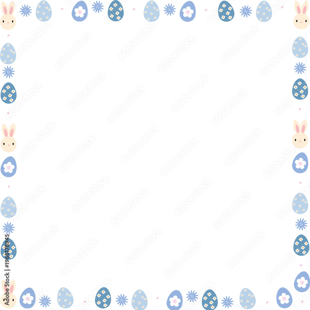 Obraz premium Hand Drawn Easter Frame Cute Bunny Floral Border Illustration 