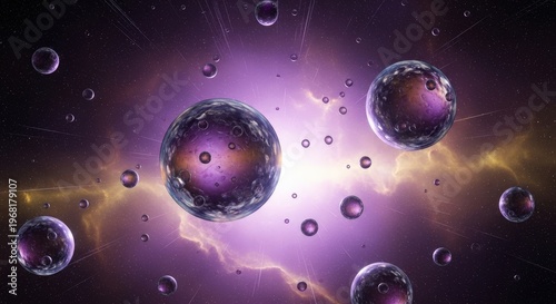 Abstract space scene with colorful glowing bubbles and cosmic background
