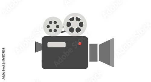 Vintage Film Camera Icon with Two Reels and Lens.
