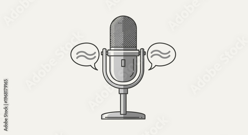 Vintage Microphone with Speech Bubbles Illustration.