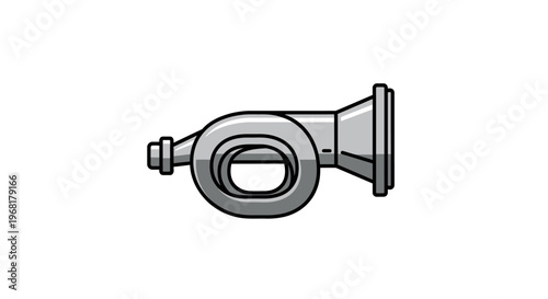 Vintage Metal Bugle Horn Musical Instrument Illustration.