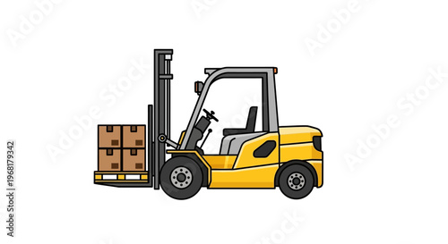 Yellow Forklift Truck Carrying Boxes on a Pallet.