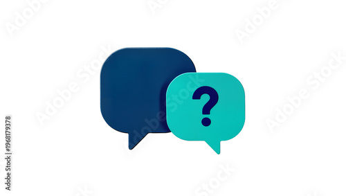 Fotografia Two speech bubbles one blue and one turquoise with a question mark inside, isola