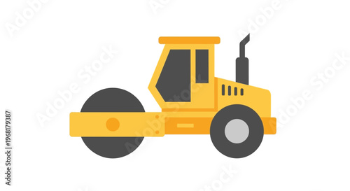 Yellow Steamroller Machine for Road Construction and Paving.