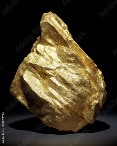 Golden Nugget on Black — High-Contrast Macro Mineral, Hyper-realistic gold nugget with rich metallic texture on black, studio lighting—ideal for luxury, wealth, and finance themes.