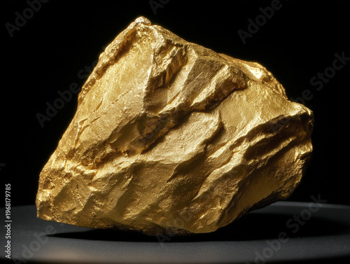 Golden Nugget on Black — High-Contrast Macro Mineral, Hyper-realistic gold nugget with rich metallic texture on black, studio lighting—ideal for luxury, wealth, and finance themes.