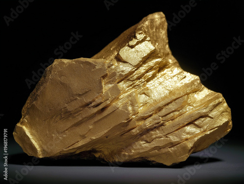 Golden Nugget on Black — High-Contrast Macro Mineral, Hyper-realistic gold nugget with rich metallic texture on black, studio lighting—ideal for luxury, wealth, and finance themes.