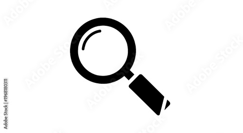 A black and white vector graphic of a magnifying glass angled to the right