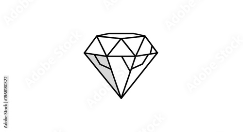 A geometric illustration of a diamond with outlined black facets and a gray shaded area