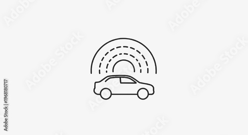 A line drawing of a car with a radar detection system above it