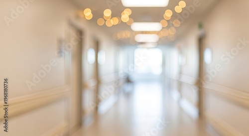 Blurry Hospital Corridor with Lights.