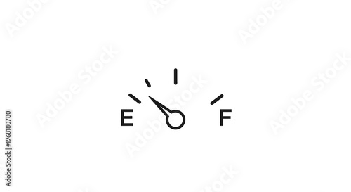 A fuel gauge illustration indicating low fuel. The needle points towards "E