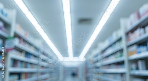 Blurry Library or Bookstore Interior View.