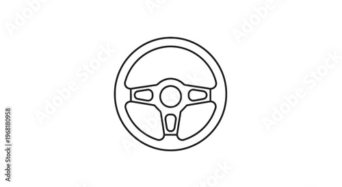 A minimalist outline of a steering wheel in the center, set against a stark white backdrop