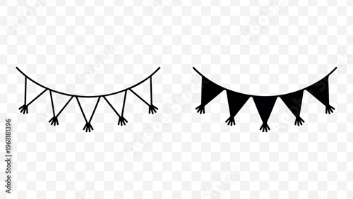 black pennant banner set with tassels for party decoration isolated on Transparent Background