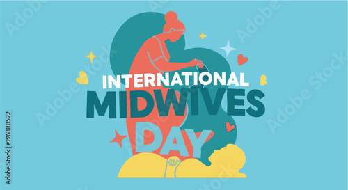 International Midwives Day logo in vibrant colorful illustration for healthcare marketing