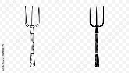 Pitchfork icon, modern minimal design, outline and solid style, gardening tool, farming symbol, agricultural icon, web and app UI element isolated on Transparent Background