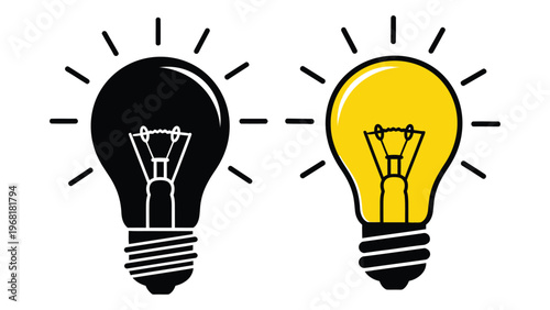 A striking visual contrast depicts two lightbulbs one dark and one illuminated with radiating lines a bold silhouette high quality professional