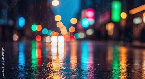 Rainy city street at night blurred.