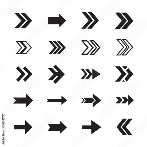 Simple black arrow icons set showing direction symbols for web buttons navigation and download actions